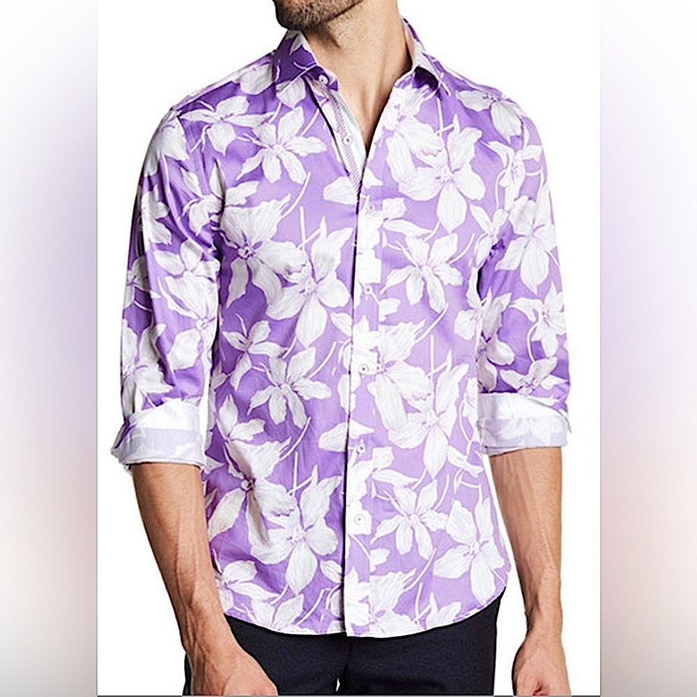 NWOT TR Premium Floral Purple Button Down Shirt size M